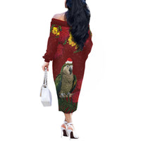 Kakapo Bird New Zealand Off The Shoulder Long Sleeve Dress Floral Christmas LT7 - Polynesian Pride