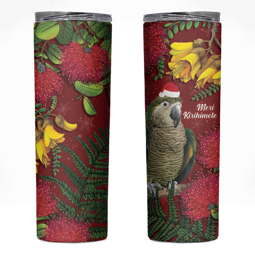 Kakapo Bird New Zealand Skinny Tumbler Floral Christmas LT7 Red - Polynesian Pride