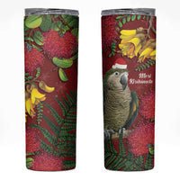 Kakapo Bird New Zealand Skinny Tumbler Floral Christmas LT7 Red - Polynesian Pride