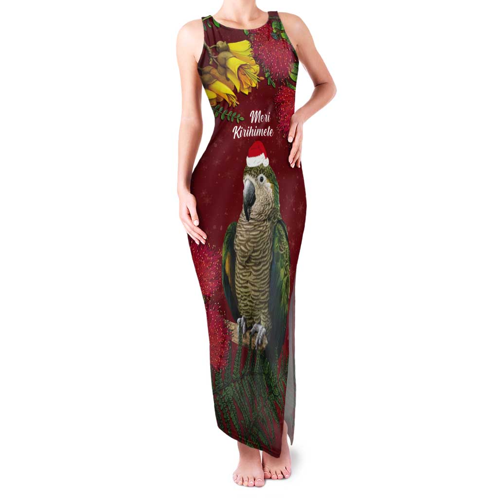 Kakapo Bird New Zealand Tank Maxi Dress Floral Christmas LT7 Women Red - Polynesian Pride