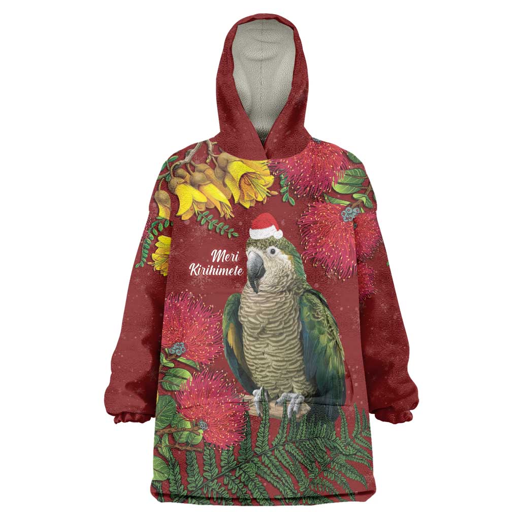 Kakapo Bird New Zealand Wearable Blanket Hoodie Floral Christmas LT7 One Size Red - Polynesian Pride