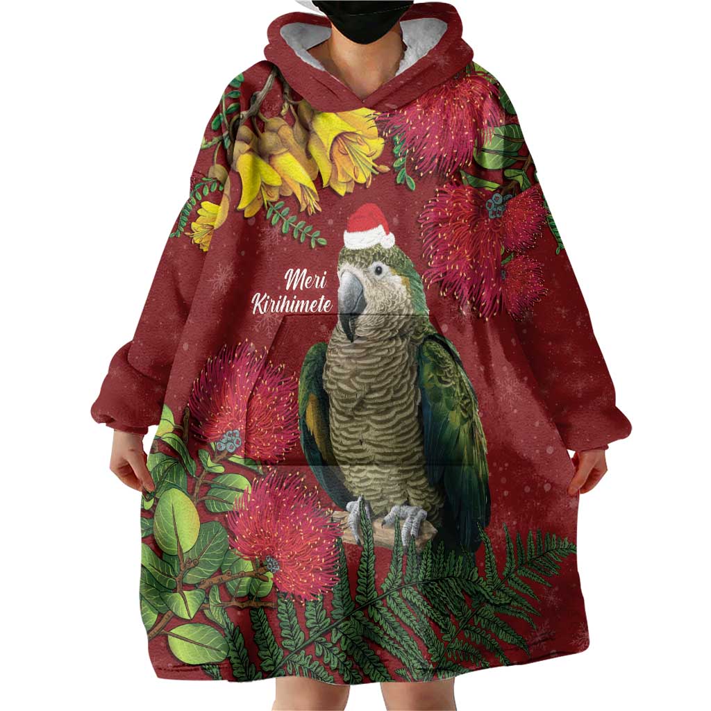 Kakapo Bird New Zealand Wearable Blanket Hoodie Floral Christmas LT7 - Polynesian Pride