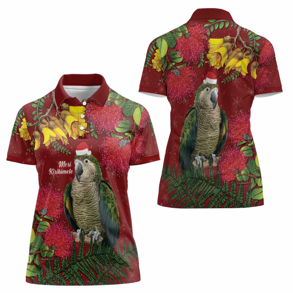 Kakapo Bird New Zealand Women Polo Shirt Floral Christmas