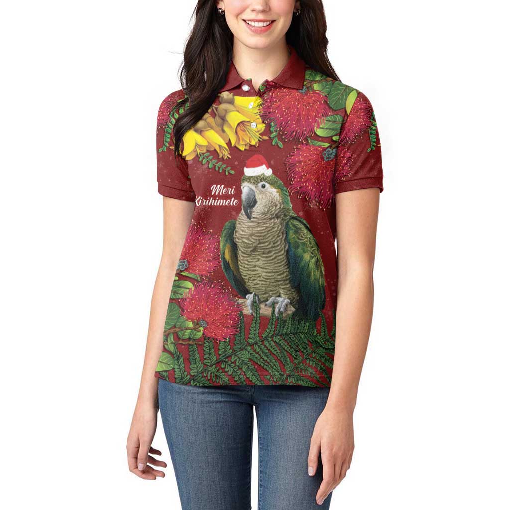 Kakapo Bird New Zealand Women Polo Shirt Floral Christmas