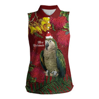 Kakapo Bird New Zealand Women Sleeveless Polo Shirt Floral Christmas LT7 Female Red - Polynesian Pride