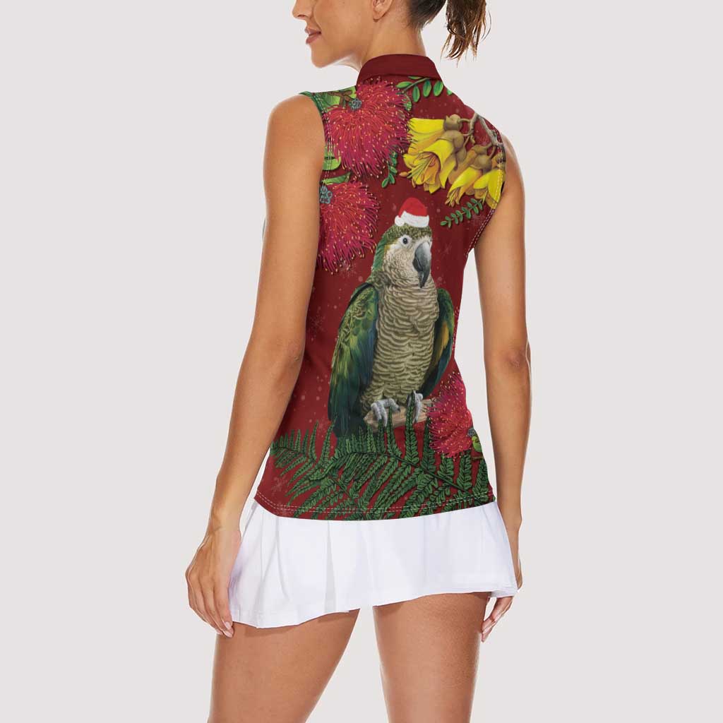 Kakapo Bird New Zealand Women Sleeveless Polo Shirt Floral Christmas LT7 - Polynesian Pride