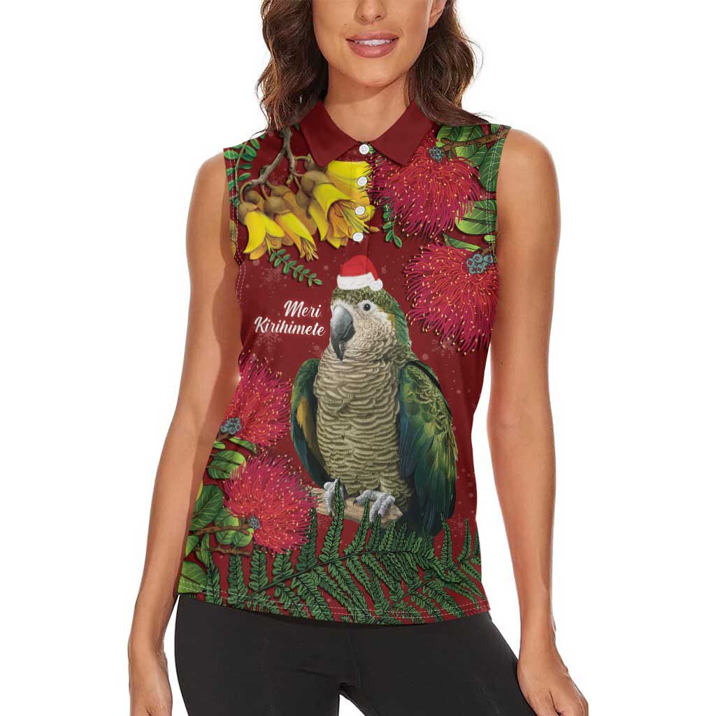 Kakapo Bird New Zealand Women Sleeveless Polo Shirt Floral Christmas LT7 - Polynesian Pride