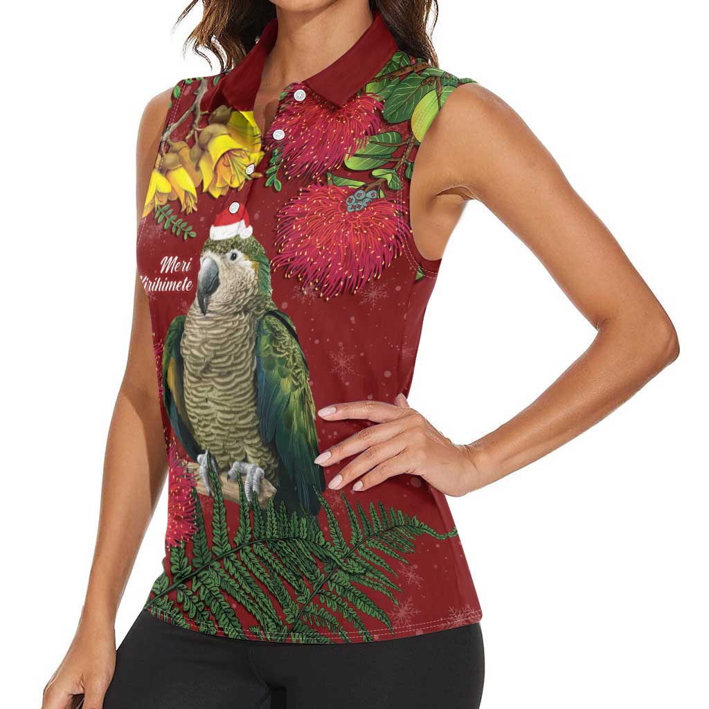 Kakapo Bird New Zealand Women Sleeveless Polo Shirt Floral Christmas LT7 - Polynesian Pride