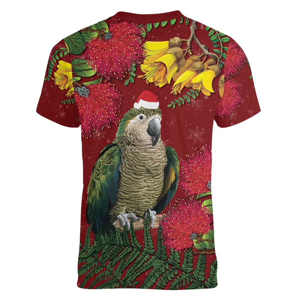 Kakapo Bird New Zealand Women V-Neck T-Shirt Floral Christmas LT7 - Polynesian Pride