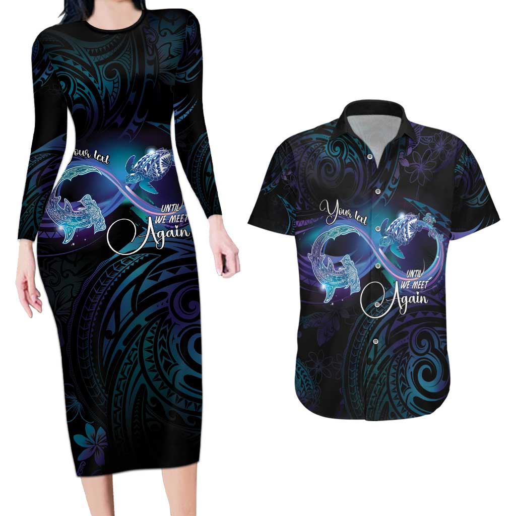 Polynesian Personalized Memorial Couples Matching Long Sleeve Bodycon Dress and Hawaiian Shirt Oceanic Infinity Symbol - Until We Meet Again LT7 Black - Polynesian Pride