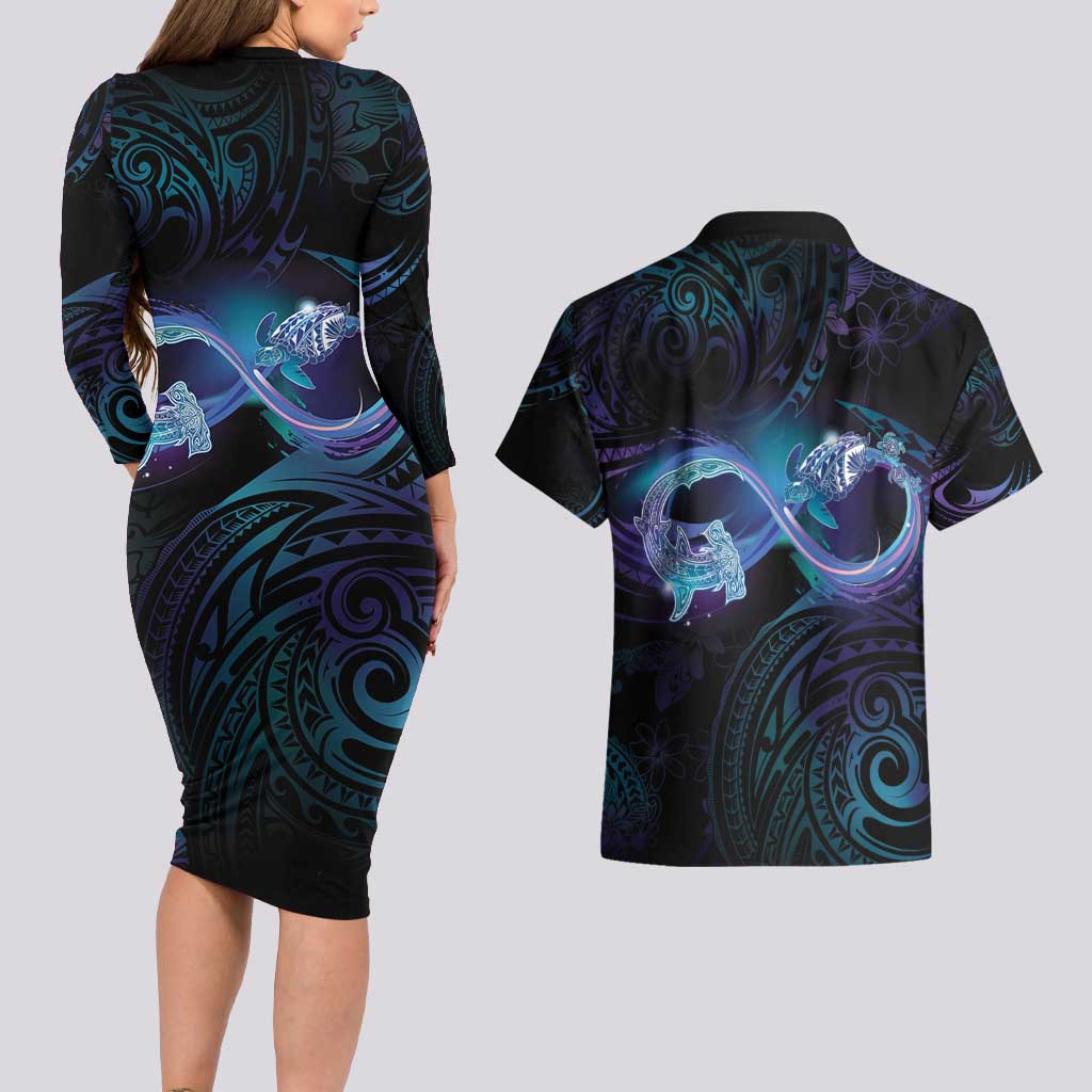 Polynesian Personalized Memorial Couples Matching Long Sleeve Bodycon Dress and Hawaiian Shirt Oceanic Infinity Symbol - Until We Meet Again LT7 - Polynesian Pride