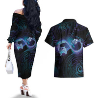 Polynesian Personalized Memorial Couples Matching Off The Shoulder Long Sleeve Dress and Hawaiian Shirt Oceanic Infinity Symbol - Until We Meet Again LT7 - Polynesian Pride