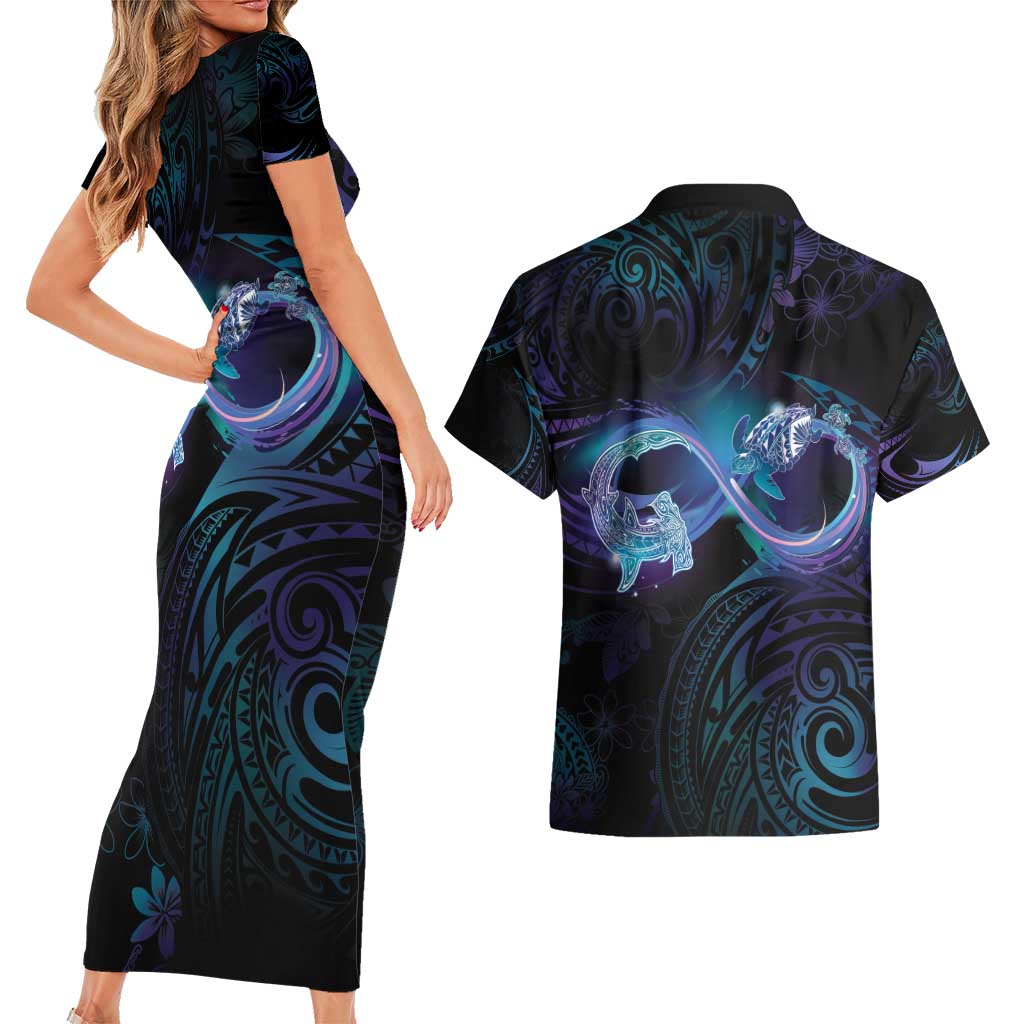 Polynesian Personalized Memorial Couples Matching Short Sleeve Bodycon Dress and Hawaiian Shirt Oceanic Infinity Symbol - Until We Meet Again LT7 - Polynesian Pride