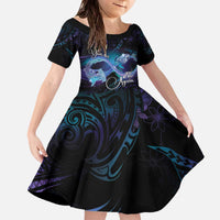 Polynesian Personalized Memorial Family Matching Off The Shoulder Long Sleeve Dress and Hawaiian Shirt Oceanic Infinity Symbol - Until We Meet Again LT7 Daughter's Dress Black - Polynesian Pride