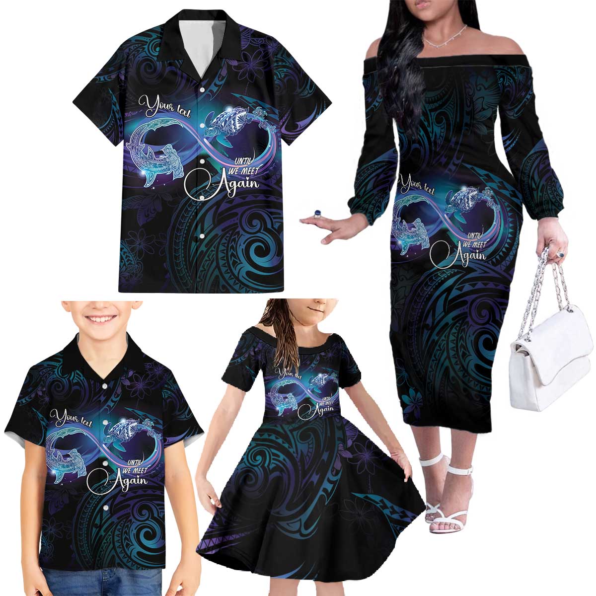 Polynesian Personalized Memorial Family Matching Off The Shoulder Long Sleeve Dress and Hawaiian Shirt Oceanic Infinity Symbol - Until We Meet Again LT7 - Polynesian Pride