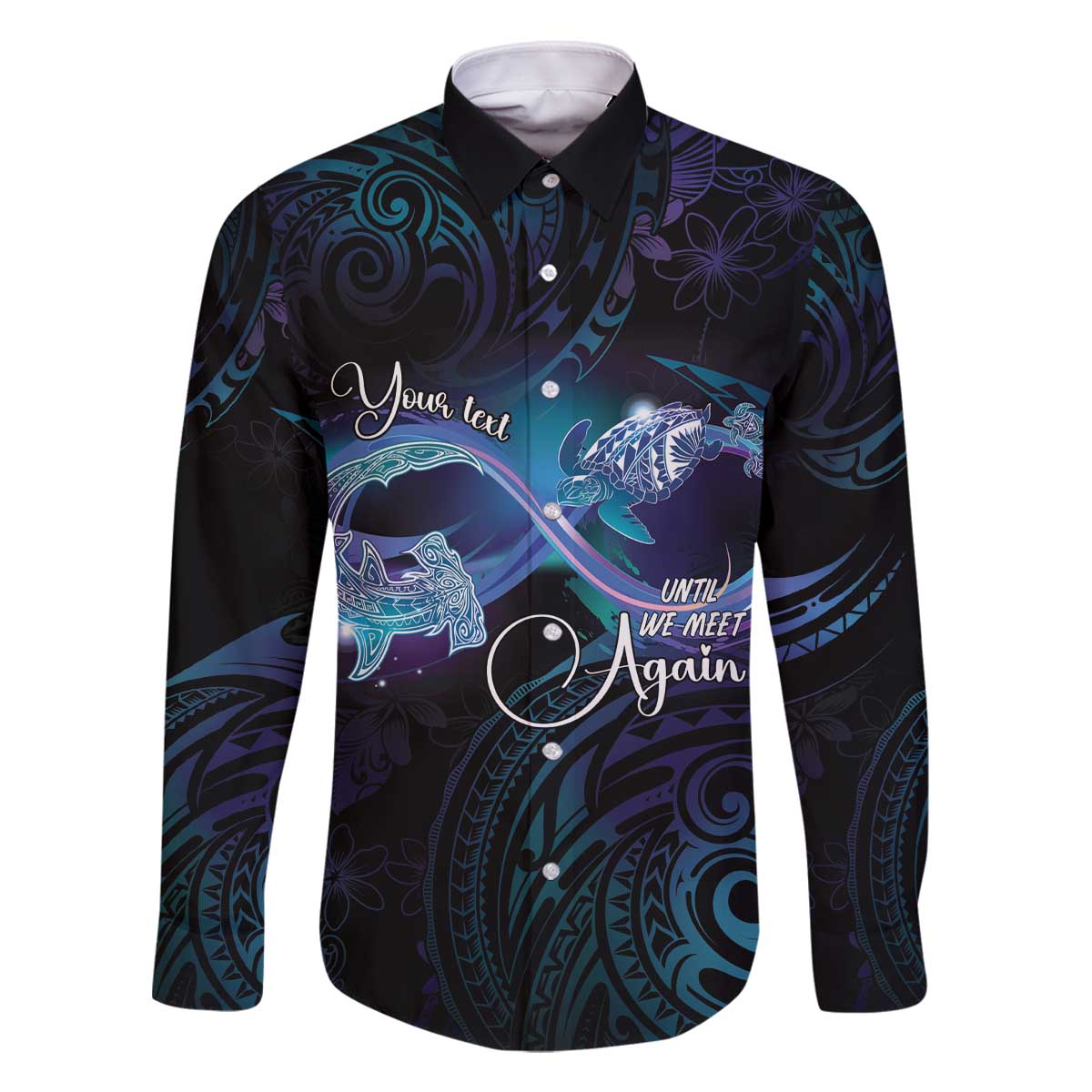 Polynesian Personalized Memorial Family Matching Off The Shoulder Long Sleeve Dress and Hawaiian Shirt Oceanic Infinity Symbol - Until We Meet Again LT7 Dad's Shirt - Long Sleeve Black - Polynesian Pride