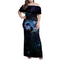 Polynesian Personalized Memorial Family Matching Off Shoulder Maxi Dress and Hawaiian Shirt Oceanic Infinity Symbol - Until We Meet Again LT7 Mom's Dress Black - Polynesian Pride