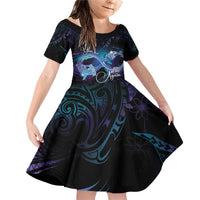 Polynesian Personalized Memorial Family Matching Off Shoulder Short Dress and Hawaiian Shirt Oceanic Infinity Symbol - Until We Meet Again LT7 Daughter's Dress Black - Polynesian Pride