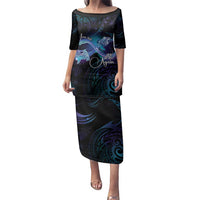 Polynesian Personalized Memorial Family Matching Puletasi and Hawaiian Shirt Oceanic Infinity Symbol - Until We Meet Again LT7 Mom's Dress Black - Polynesian Pride