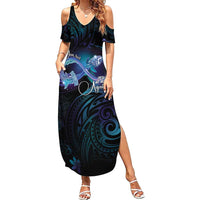 Polynesian Personalized Memorial Family Matching Summer Maxi Dress and Hawaiian Shirt Oceanic Infinity Symbol - Until We Meet Again LT7 Mom's Dress Black - Polynesian Pride