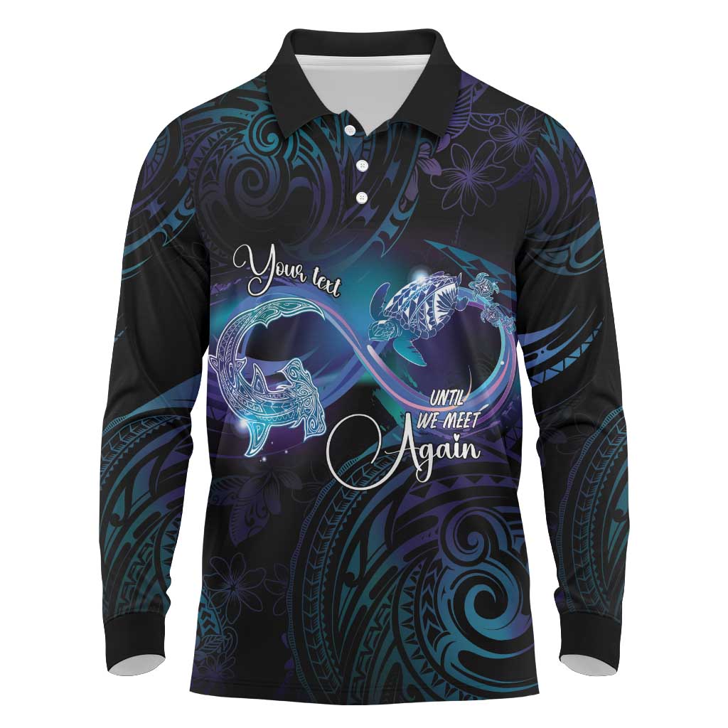 Polynesian Personalized Memorial Long Sleeve Polo Shirt Oceanic Infinity Symbol - Until We Meet Again LT7 Black - Polynesian Pride
