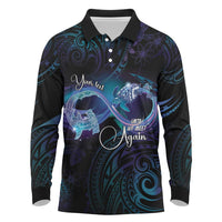 Polynesian Personalized Memorial Long Sleeve Polo Shirt Oceanic Infinity Symbol - Until We Meet Again LT7 Black - Polynesian Pride