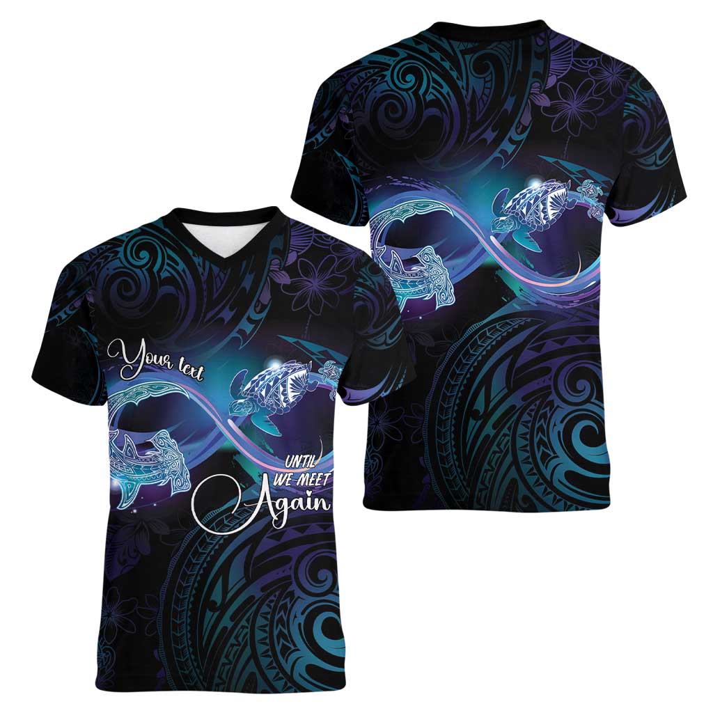 Polynesian Personalized Memorial Women V-Neck T-Shirt Oceanic Infinity Symbol - Until We Meet Again - Polynesian Pride