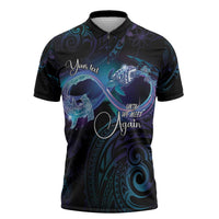 Polynesian Personalized Memorial Zipper Polo Shirt Oceanic Infinity Symbol - Until We Meet Again LT7 Black - Polynesian Pride