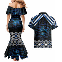 New Zealand Matariki Couples Matching Mermaid Dress and Hawaiian Shirt Galaxy Styled Taniko LT7 - Polynesian Pride