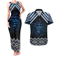 New Zealand Matariki Couples Matching Tank Maxi Dress and Hawaiian Shirt Galaxy Styled Taniko LT7 Blue - Polynesian Pride