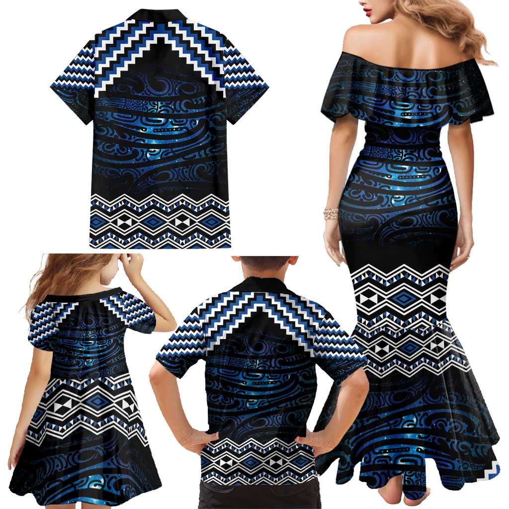 New Zealand Matariki Family Matching Mermaid Dress and Hawaiian Shirt Galaxy Styled Taniko LT7 - Polynesian Pride