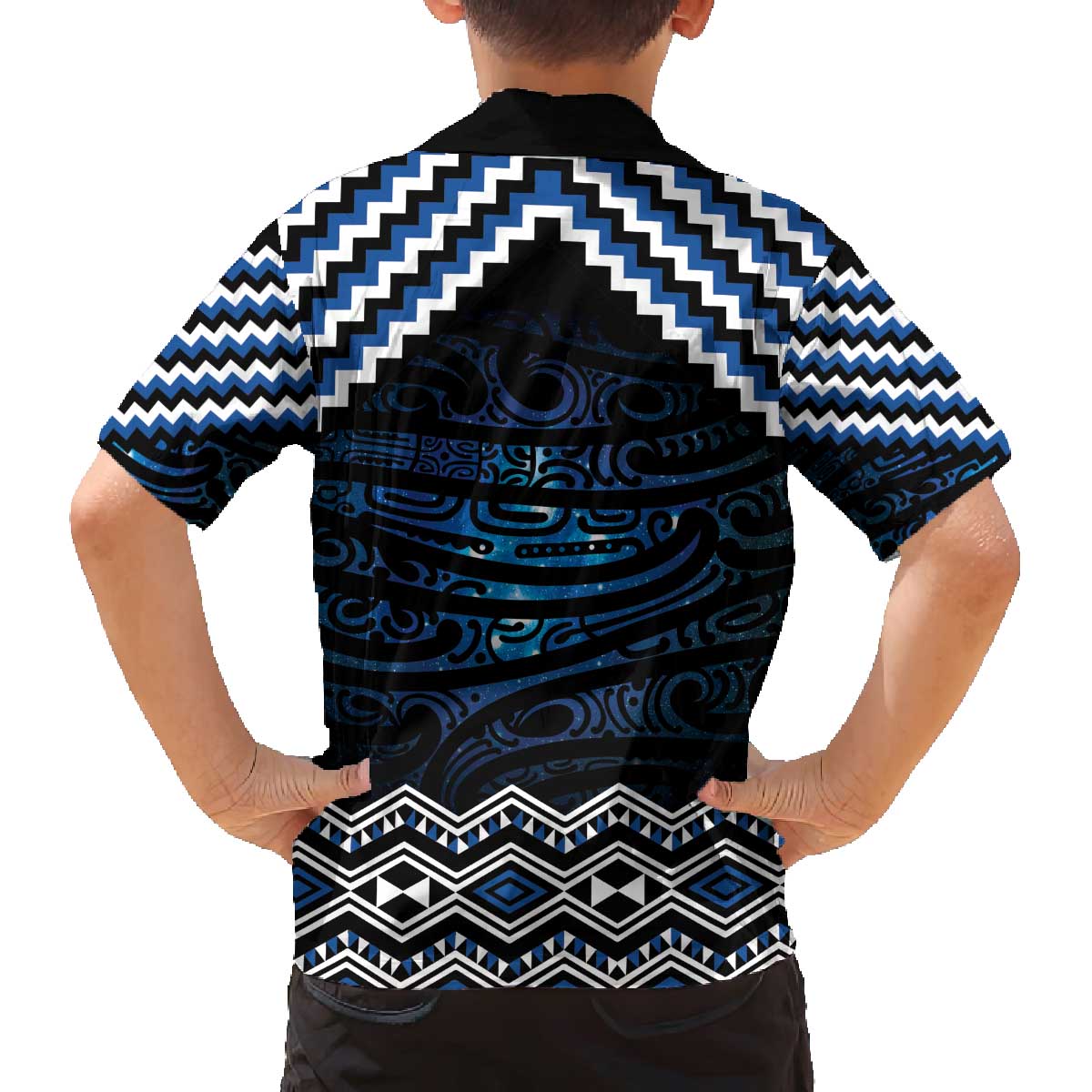 New Zealand Matariki Family Matching Off The Shoulder Long Sleeve Dress and Hawaiian Shirt Galaxy Styled Taniko LT7 - Polynesian Pride