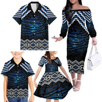 New Zealand Matariki Family Matching Off The Shoulder Long Sleeve Dress and Hawaiian Shirt Galaxy Styled Taniko LT7 - Polynesian Pride