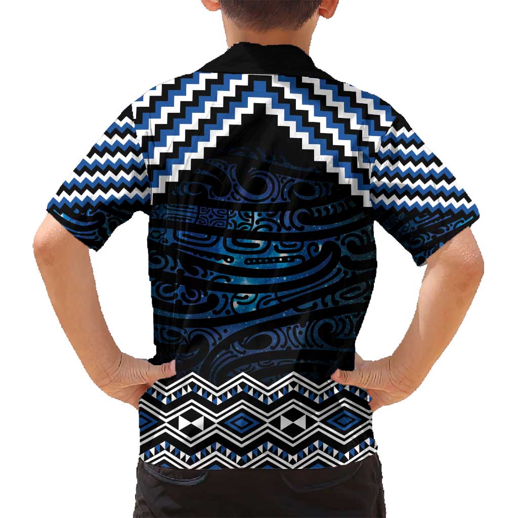 New Zealand Matariki Family Matching Off Shoulder Maxi Dress and Hawaiian Shirt Galaxy Styled Taniko LT7 - Polynesian Pride
