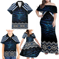New Zealand Matariki Family Matching Off Shoulder Maxi Dress and Hawaiian Shirt Galaxy Styled Taniko LT7 - Polynesian Pride