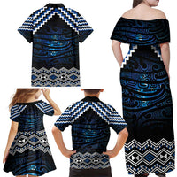 New Zealand Matariki Family Matching Off Shoulder Maxi Dress and Hawaiian Shirt Galaxy Styled Taniko LT7 - Polynesian Pride