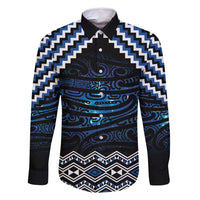 New Zealand Matariki Family Matching Off Shoulder Maxi Dress and Hawaiian Shirt Galaxy Styled Taniko LT7 Dad's Shirt - Long Sleeve Blue - Polynesian Pride