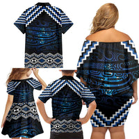 New Zealand Matariki Family Matching Off Shoulder Short Dress and Hawaiian Shirt Galaxy Styled Taniko LT7 - Polynesian Pride