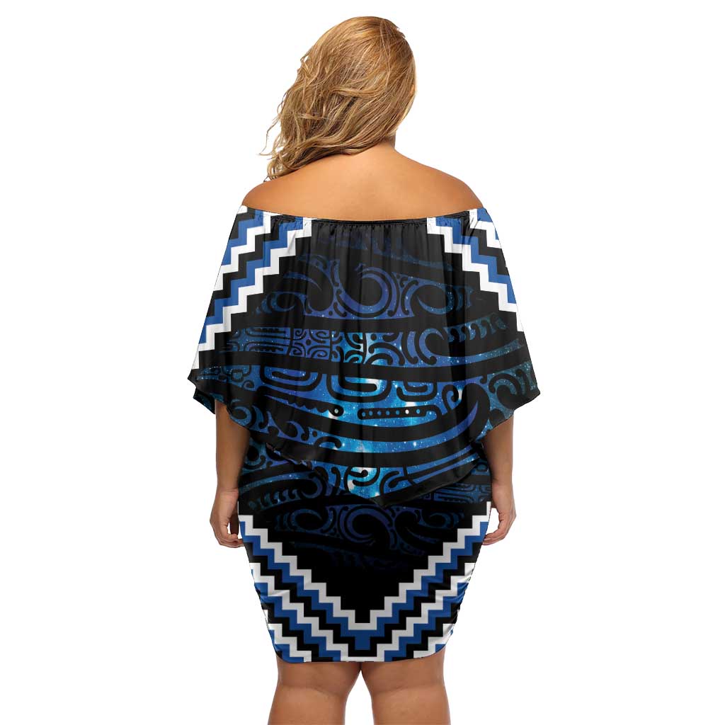 New Zealand Matariki Family Matching Off Shoulder Short Dress and Hawaiian Shirt Galaxy Styled Taniko LT7 - Polynesian Pride