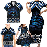 New Zealand Matariki Family Matching Short Sleeve Bodycon Dress and Hawaiian Shirt Galaxy Styled Taniko LT7 - Polynesian Pride