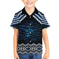 New Zealand Matariki Family Matching Short Sleeve Bodycon Dress and Hawaiian Shirt Galaxy Styled Taniko LT7 Son's Shirt Blue - Polynesian Pride