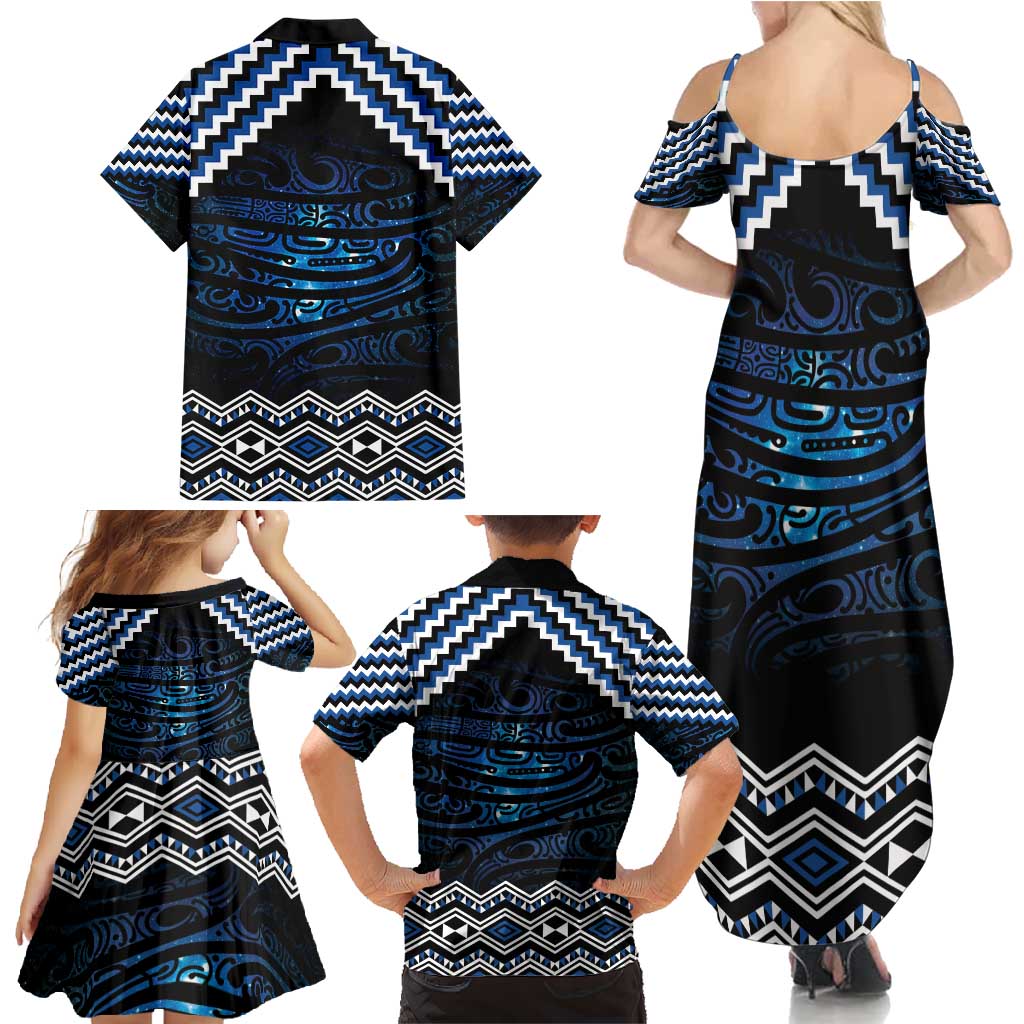 New Zealand Matariki Family Matching Summer Maxi Dress and Hawaiian Shirt Galaxy Styled Taniko LT7 - Polynesian Pride