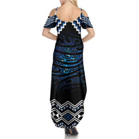 New Zealand Matariki Family Matching Summer Maxi Dress and Hawaiian Shirt Galaxy Styled Taniko LT7 - Polynesian Pride