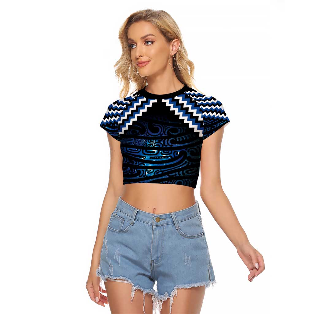 New Zealand Matariki Raglan Cropped T Shirt Galaxy Styled Taniko