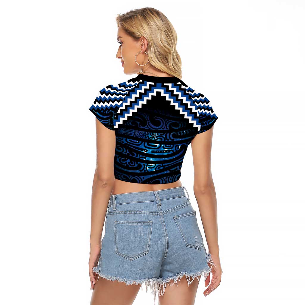 New Zealand Matariki Raglan Cropped T Shirt Galaxy Styled Taniko