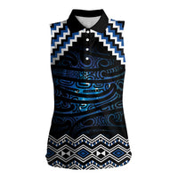 New Zealand Matariki Women Sleeveless Polo Shirt Galaxy Styled Taniko LT7 Female Blue - Polynesian Pride