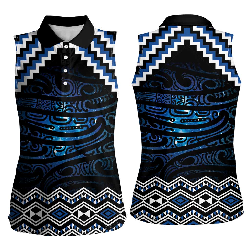 New Zealand Matariki Women Sleeveless Polo Shirt Galaxy Styled Taniko LT7 - Polynesian Pride