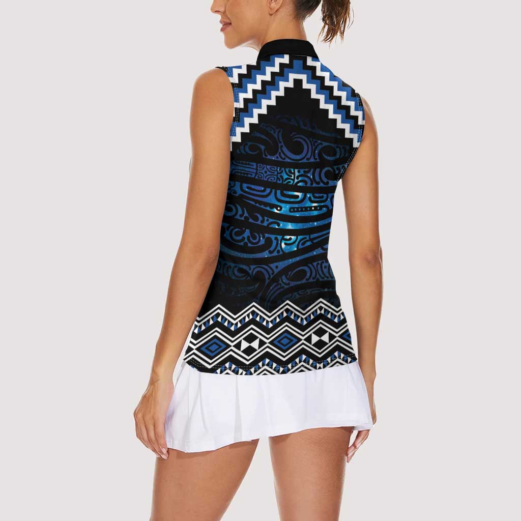 New Zealand Matariki Women Sleeveless Polo Shirt Galaxy Styled Taniko LT7 - Polynesian Pride