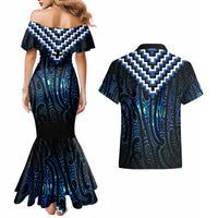 New Zealand Matariki Couples Matching Mermaid Dress and Hawaiian Shirt Galaxy Poutama Motifs LT7 - Polynesian Pride