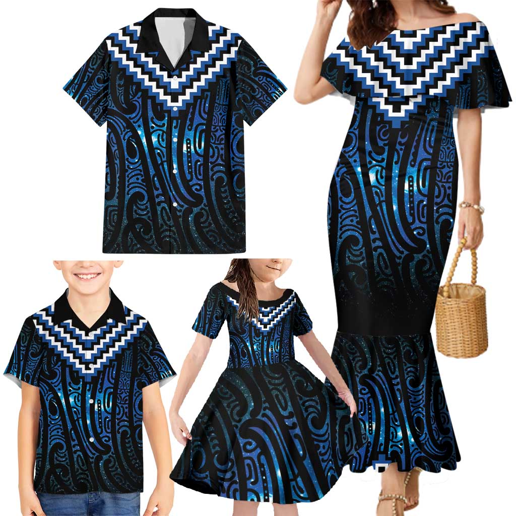 New Zealand Matariki Family Matching Mermaid Dress and Hawaiian Shirt Galaxy Poutama Motifs LT7 - Polynesian Pride